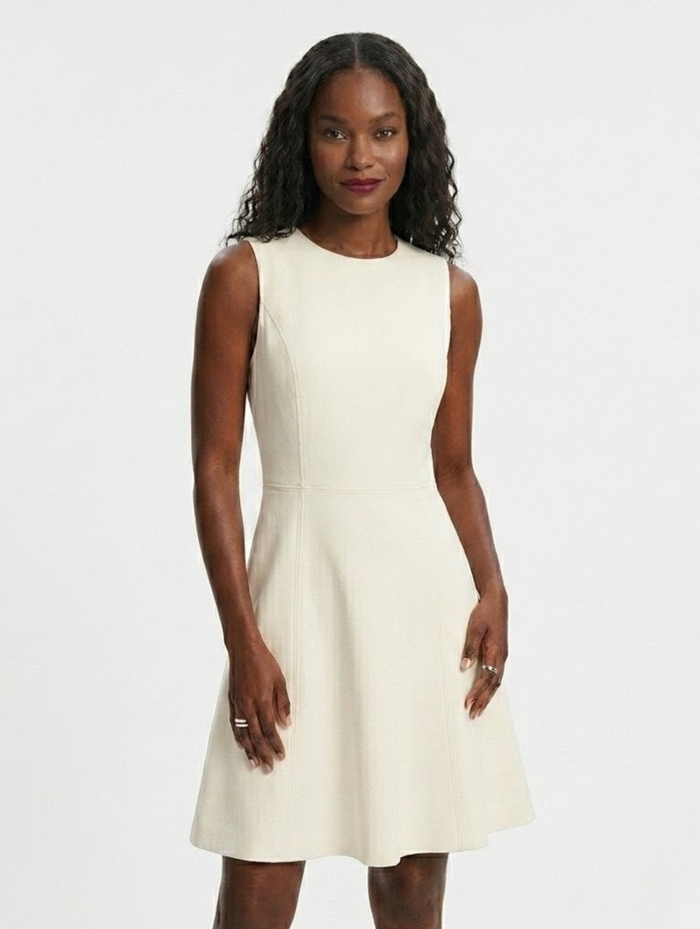 Theory Neoprene Feel White Cream Sleeveless Fit and Flare Mini Dress - Size 10